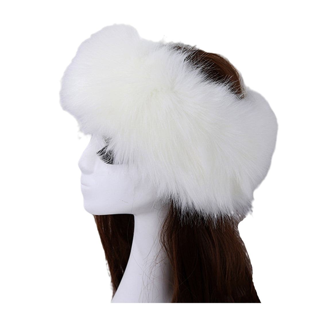 Women Hat Faux faux Empty Top Elasticity Solid Color Thickened Headband Autumn Winter Fluffy Windproof Hat Riding Image 3