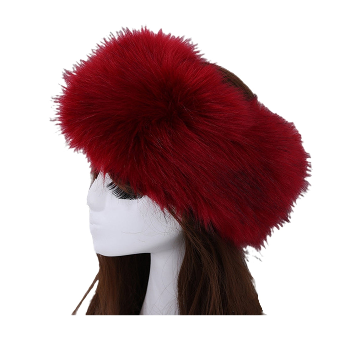 Women Hat Faux faux Empty Top Elasticity Solid Color Thickened Headband Autumn Winter Fluffy Windproof Hat Riding Image 4