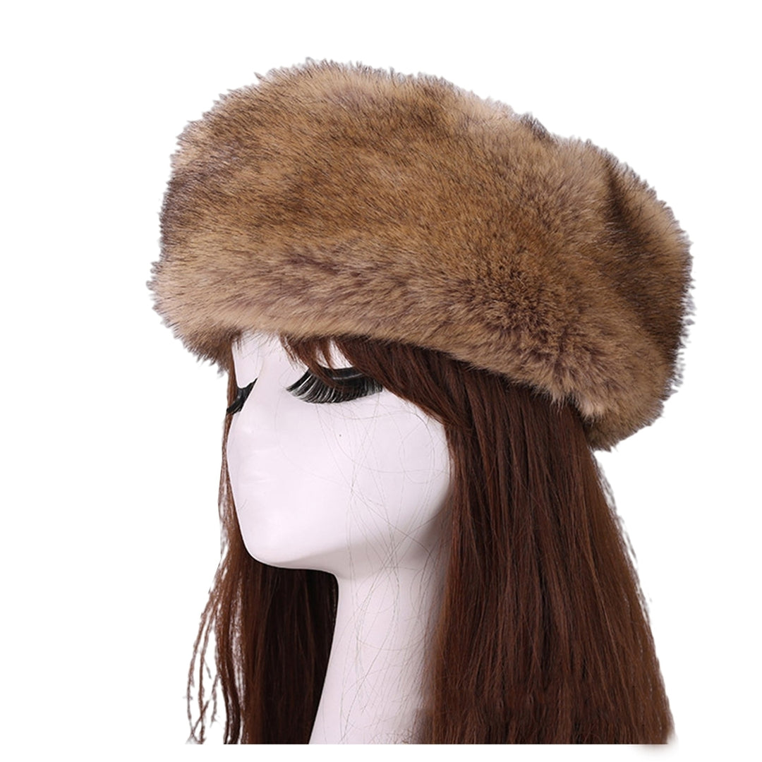 Women Hat Faux faux Empty Top Elasticity Solid Color Thickened Headband Autumn Winter Fluffy Windproof Hat Riding Image 4