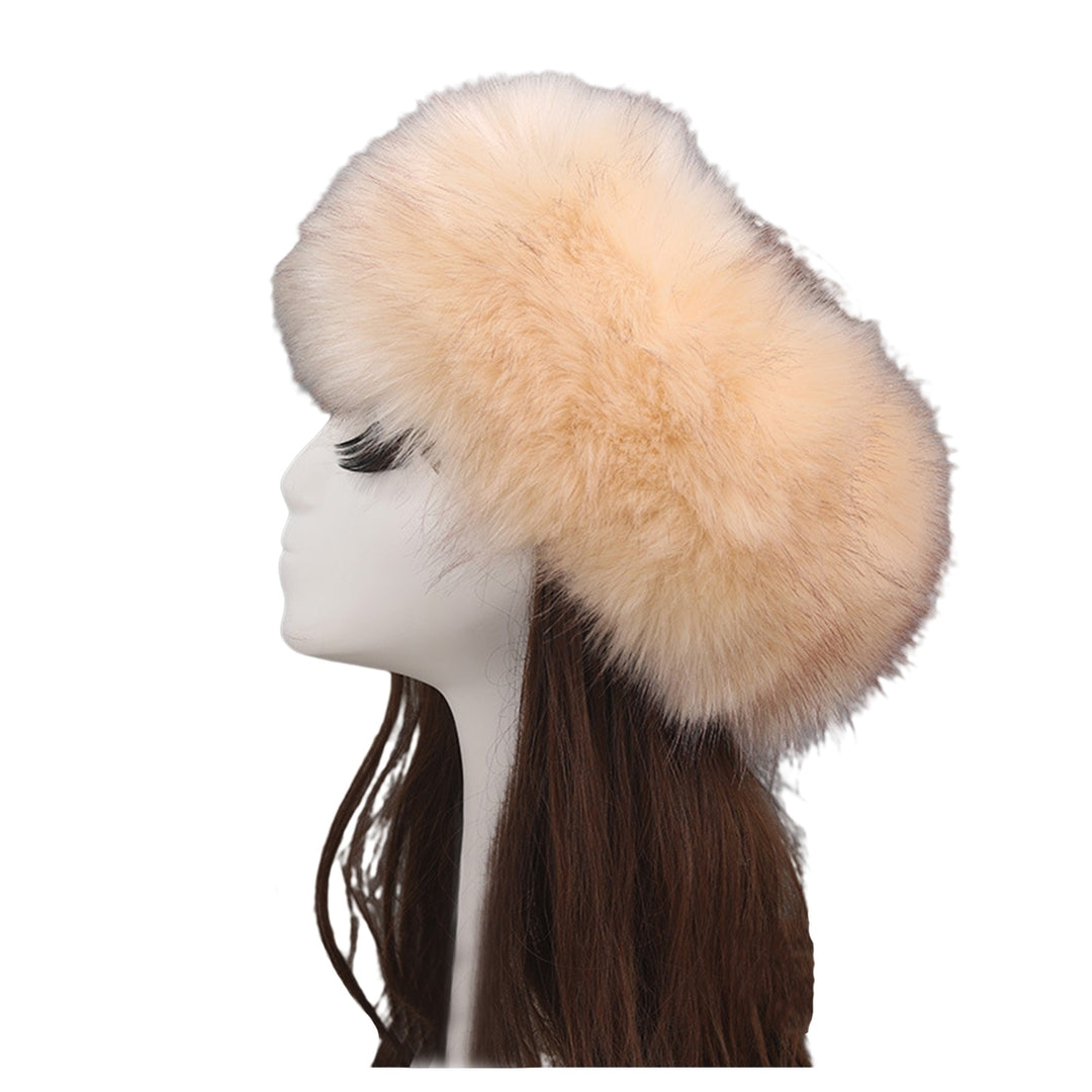 Women Hat Faux faux Empty Top Elasticity Solid Color Thickened Headband Autumn Winter Fluffy Windproof Hat Riding Image 7