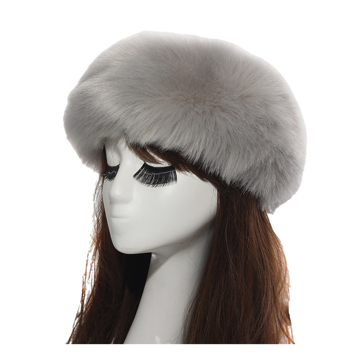 Women Hat Faux faux Empty Top Elasticity Solid Color Thickened Headband Autumn Winter Fluffy Windproof Hat Riding Image 8