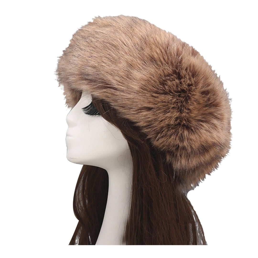 Women Hat Faux faux Empty Top Elasticity Solid Color Thickened Headband Autumn Winter Fluffy Windproof Hat Riding Image 9