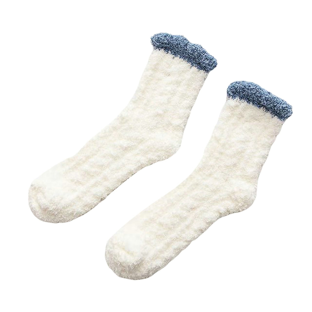 1 Pair Women Socks Soft Texture Coral Fleece Stretchy Ankle Length Anti-skid Cold Resistant Thick Winter Warm Fluffy Image 2