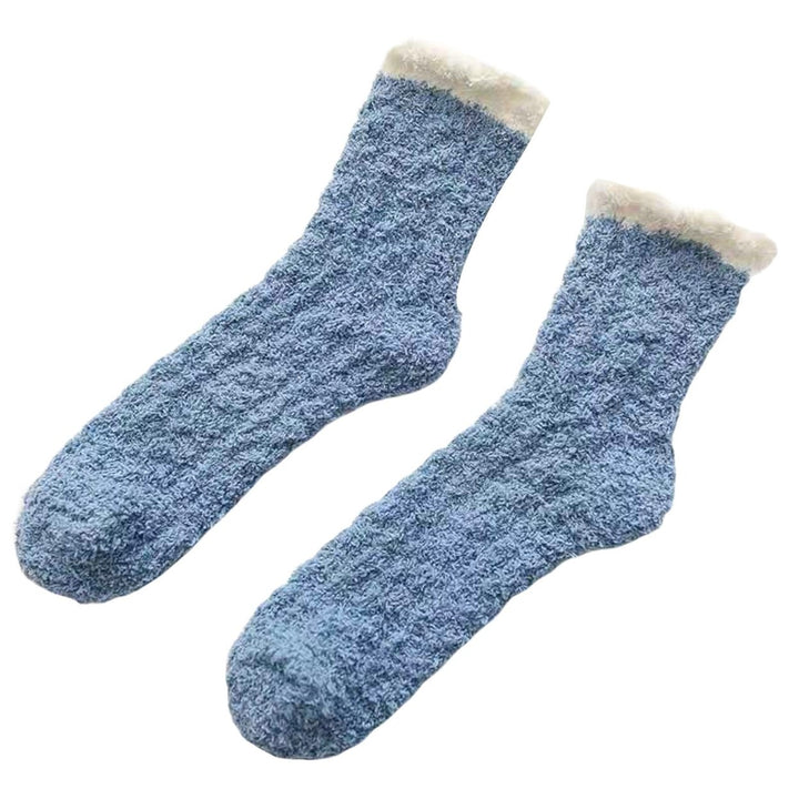 1 Pair Women Socks Soft Texture Coral Fleece Stretchy Ankle Length Anti-skid Cold Resistant Thick Winter Warm Fluffy Image 1