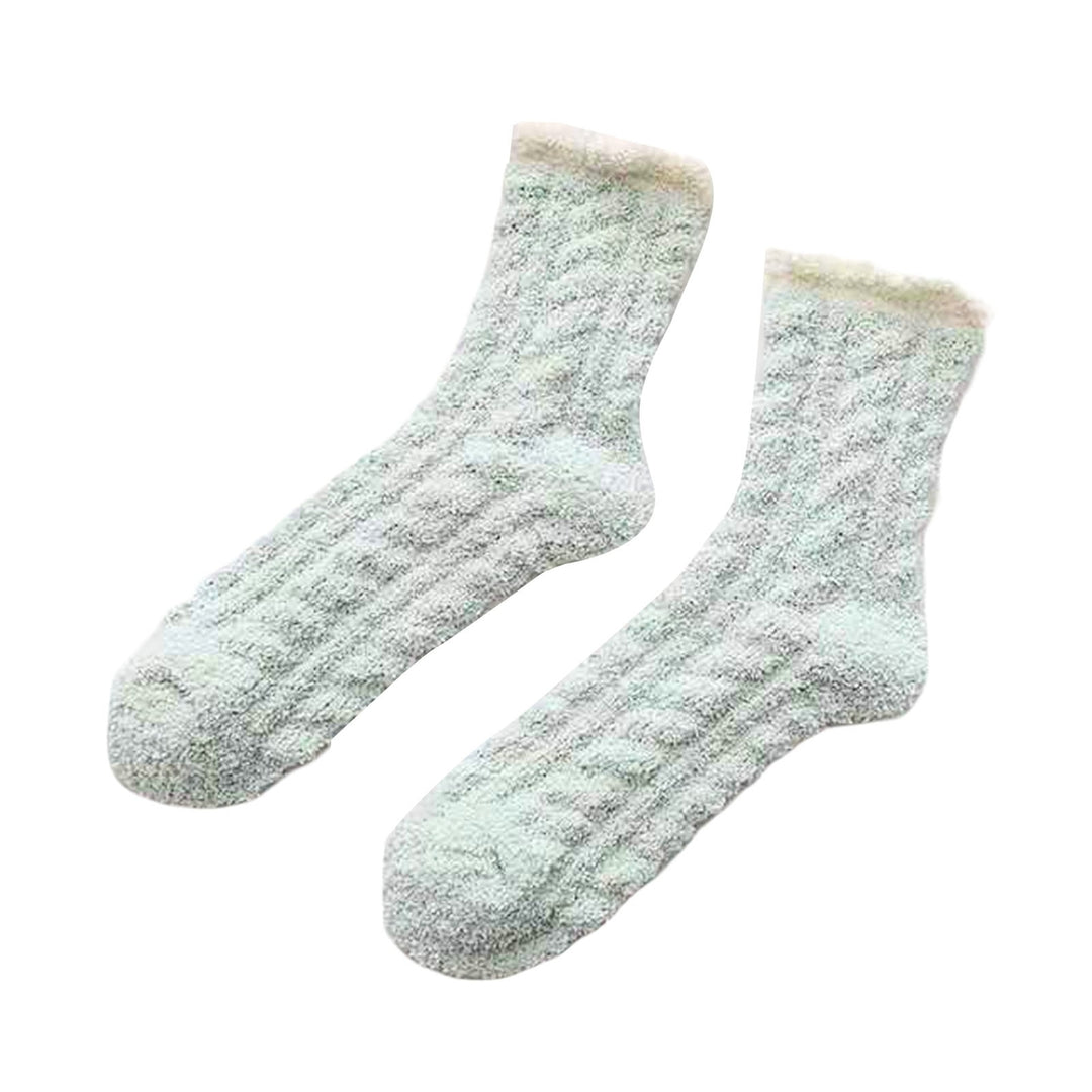 1 Pair Women Socks Soft Texture Coral Fleece Stretchy Ankle Length Anti-skid Cold Resistant Thick Winter Warm Fluffy Image 4