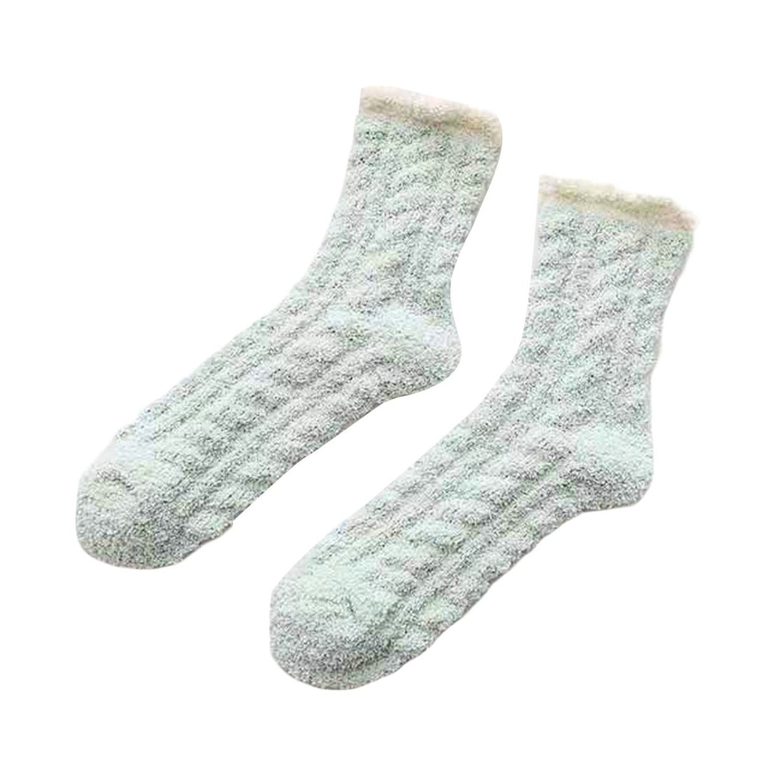 1 Pair Women Socks Soft Texture Coral Fleece Stretchy Ankle Length Anti-skid Cold Resistant Thick Winter Warm Fluffy Image 1