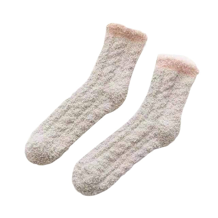 1 Pair Women Socks Soft Texture Coral Fleece Stretchy Ankle Length Anti-skid Cold Resistant Thick Winter Warm Fluffy Image 1
