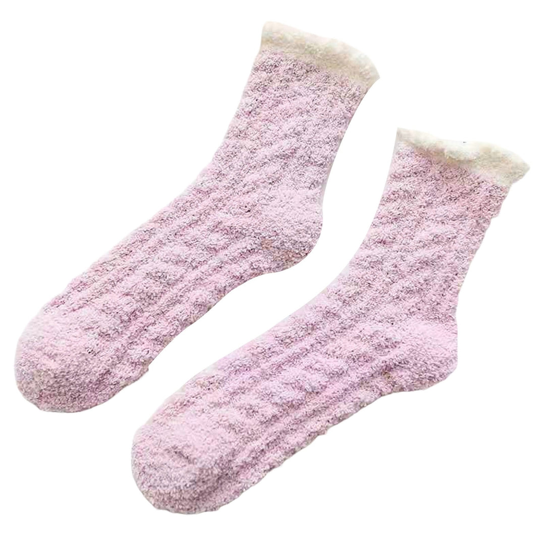 1 Pair Women Socks Soft Texture Coral Fleece Stretchy Ankle Length Anti-skid Cold Resistant Thick Winter Warm Fluffy Image 6