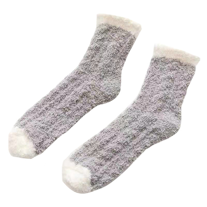 1 Pair Women Socks Soft Texture Coral Fleece Stretchy Ankle Length Anti-skid Cold Resistant Thick Winter Warm Fluffy Image 7