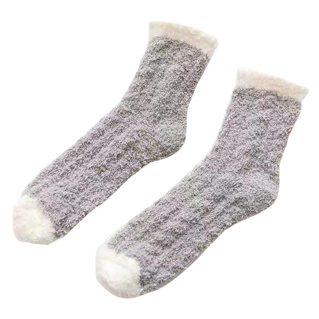 1 Pair Women Socks Soft Texture Coral Fleece Stretchy Ankle Length Anti-skid Cold Resistant Thick Winter Warm Fluffy Image 1