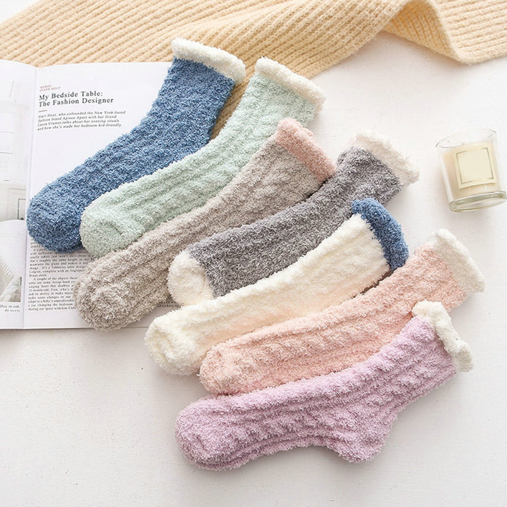 1 Pair Women Socks Soft Texture Coral Fleece Stretchy Ankle Length Anti-skid Cold Resistant Thick Winter Warm Fluffy Image 10