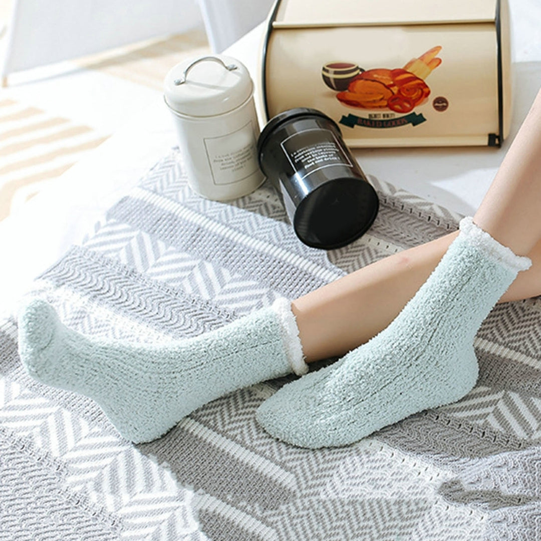 1 Pair Women Socks Soft Texture Coral Fleece Stretchy Ankle Length Anti-skid Cold Resistant Thick Winter Warm Fluffy Image 11