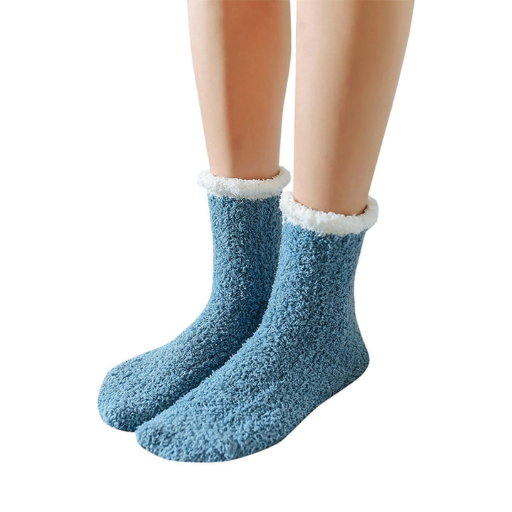 1 Pair Women Socks Soft Texture Coral Fleece Stretchy Ankle Length Anti-skid Cold Resistant Thick Winter Warm Fluffy Image 12