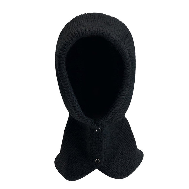 Women Balaclava Scarf One Piece Solid Color Button Placket Knitted Thicken Keep Warm Elastic Casual Outdoor Hat Scarf Image 2