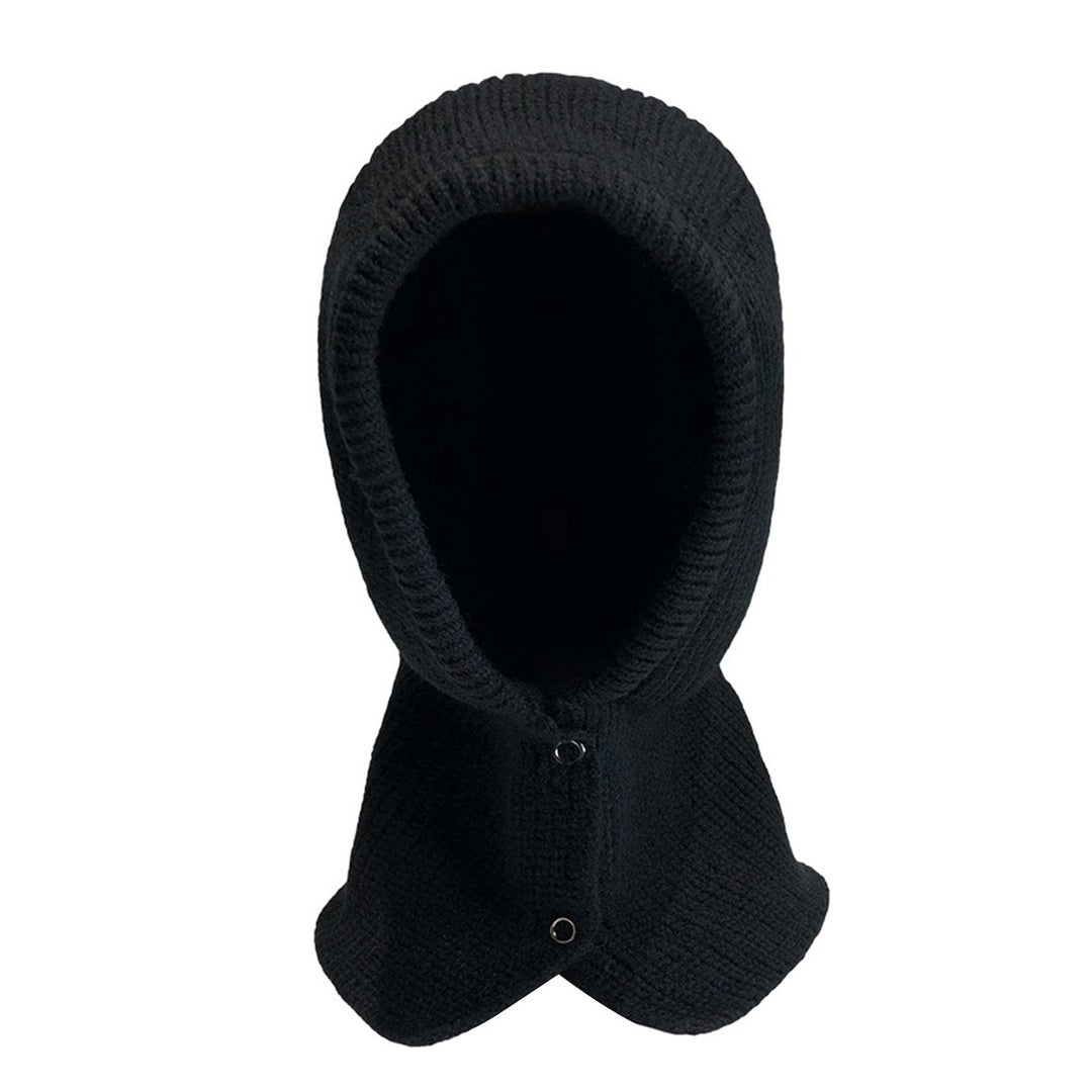 Women Balaclava Scarf One Piece Solid Color Button Placket Knitted Thicken Keep Warm Elastic Casual Outdoor Hat Scarf Image 1