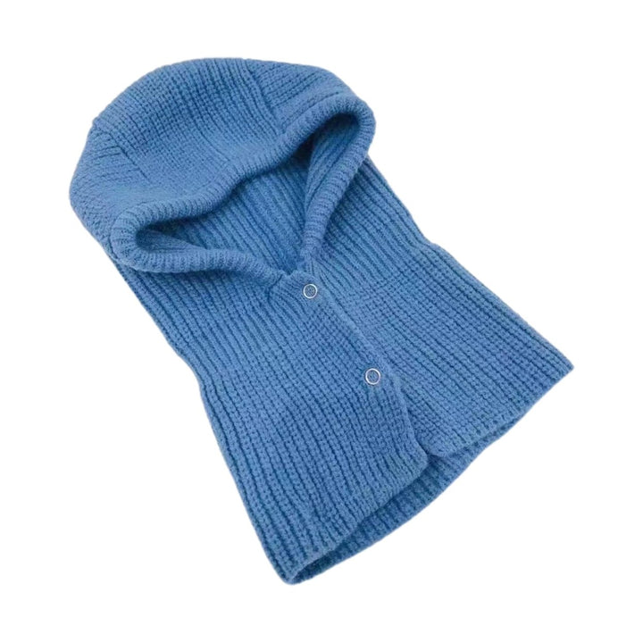 Women Balaclava Scarf One Piece Solid Color Button Placket Knitted Thicken Keep Warm Elastic Casual Outdoor Hat Scarf Image 4