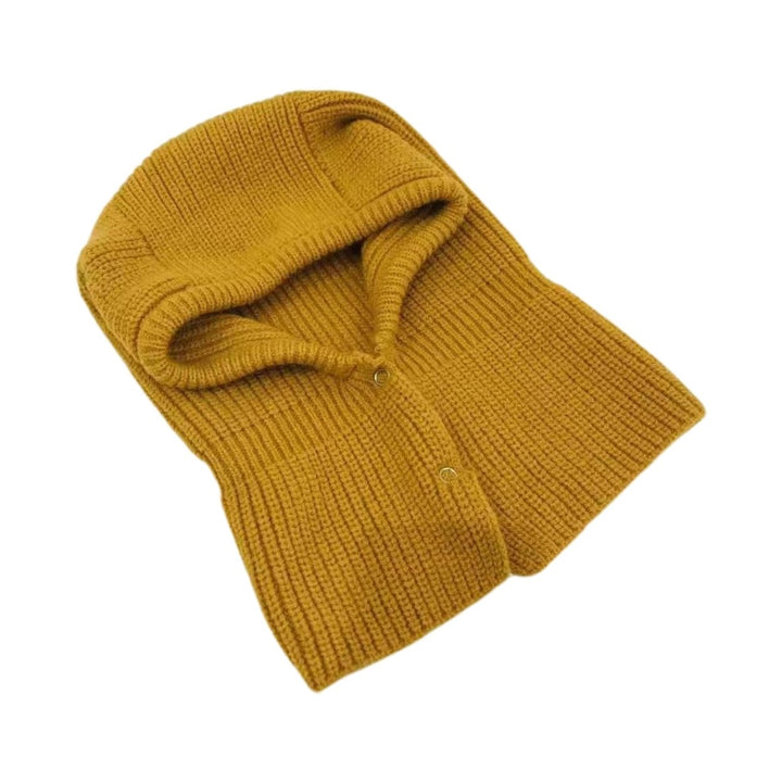 Women Balaclava Scarf One Piece Solid Color Button Placket Knitted Thicken Keep Warm Elastic Casual Outdoor Hat Scarf Image 6