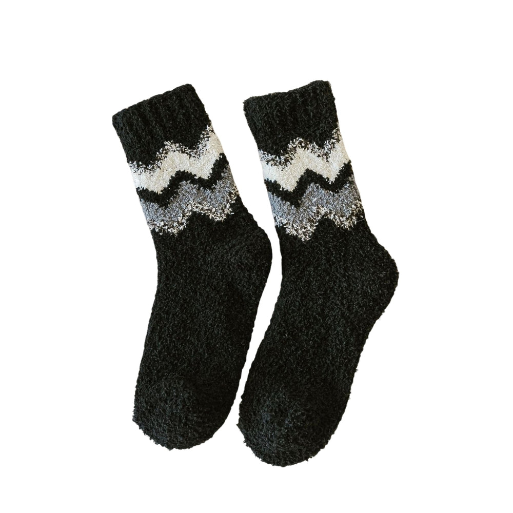 1 Pair Winter Socks Thickened Soft Breathable Perfect Fitting Bouncy Daily Wear Multicolor Mid-tube Coral Fleece Socks Image 2