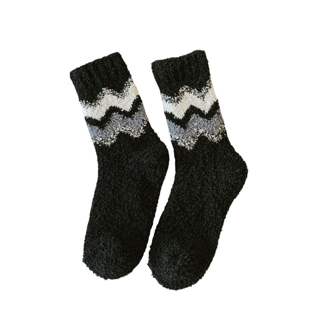 1 Pair Winter Socks Thickened Soft Breathable Perfect Fitting Bouncy Daily Wear Multicolor Mid-tube Coral Fleece Socks Image 1