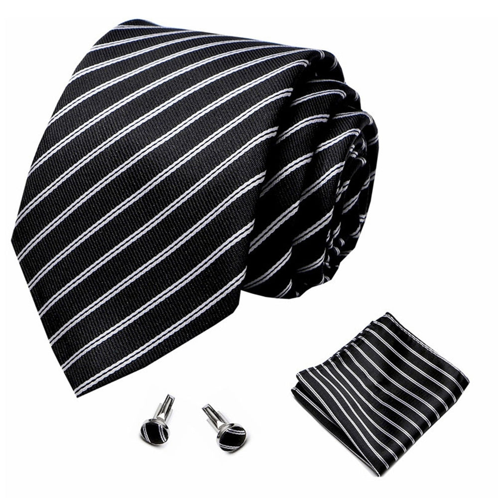 1 Set Men Tie Fashion Pattern Striped Formal Arrowhead Type Exquisite Silk-like Looking Tie Cufflinks Pocket Squares Image 2