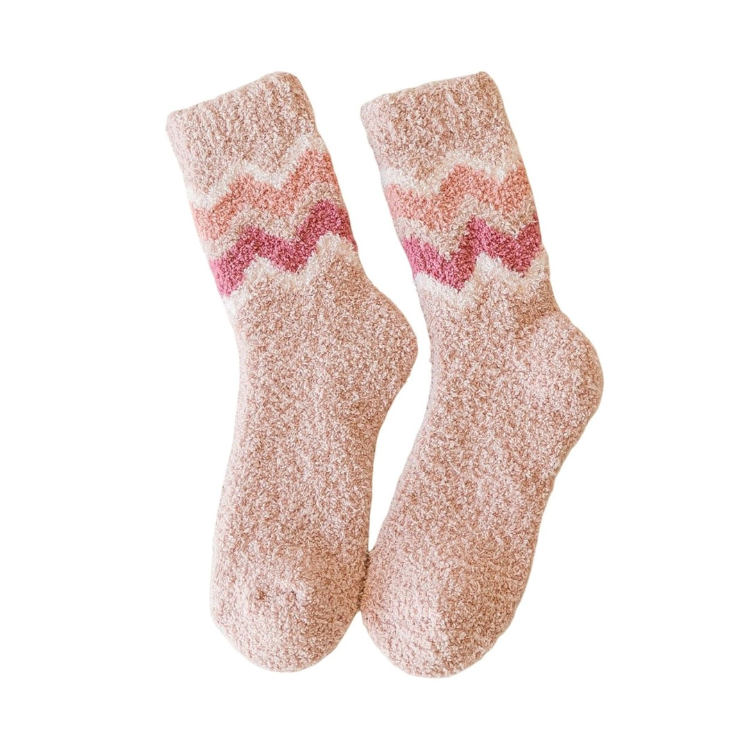 1 Pair Winter Socks Thickened Soft Breathable Perfect Fitting Bouncy Daily Wear Multicolor Mid-tube Coral Fleece Socks Image 1