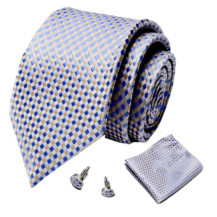 1 Set Men Tie Fashion Pattern Striped Formal Arrowhead Type Exquisite Silk-like Looking Tie Cufflinks Pocket Squares Image 1