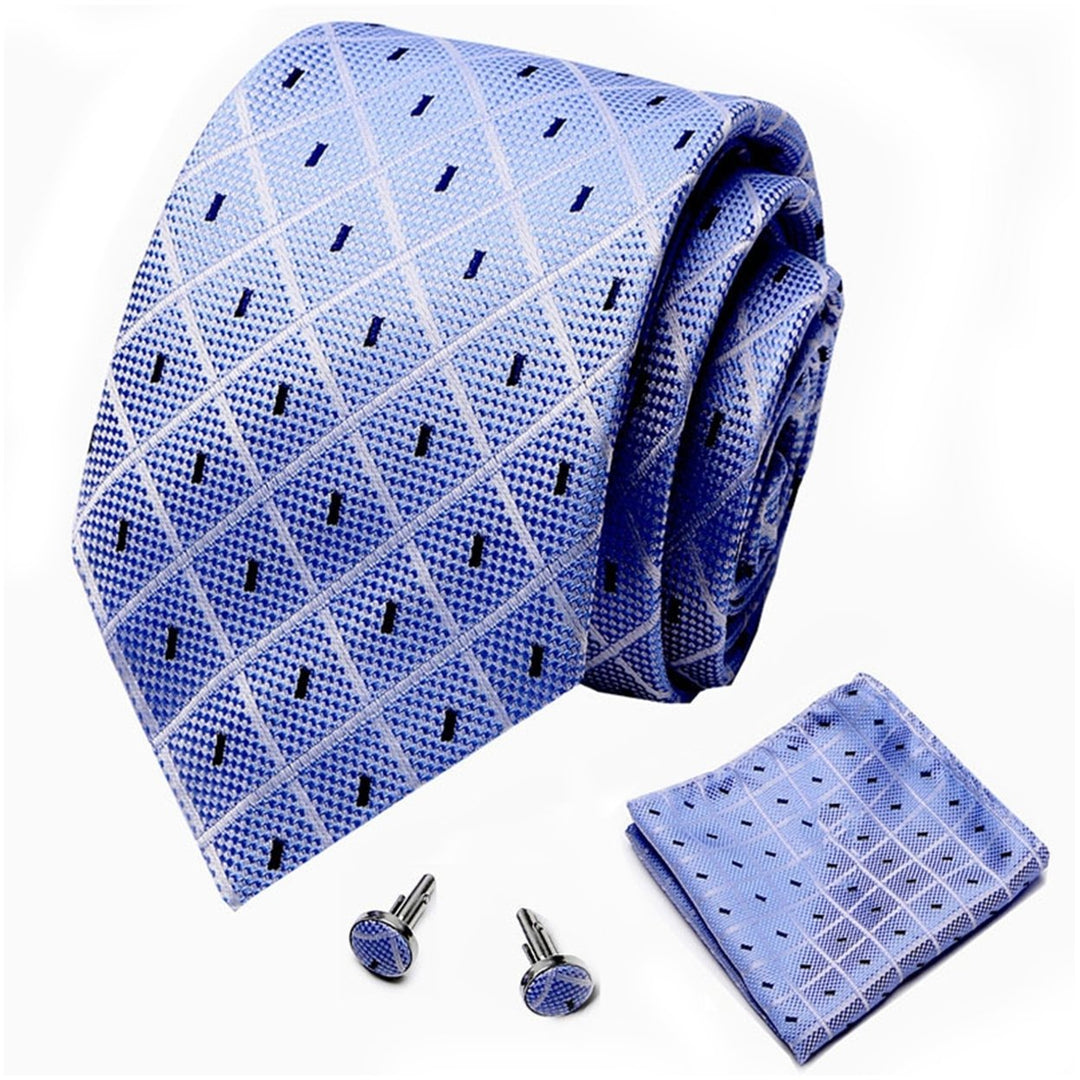 1 Set Men Tie Fashion Pattern Striped Formal Arrowhead Type Exquisite Silk-like Looking Tie Cufflinks Pocket Squares Image 1