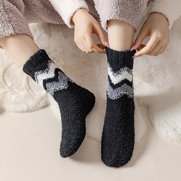 1 Pair Winter Socks Thickened Soft Breathable Perfect Fitting Bouncy Daily Wear Multicolor Mid-tube Coral Fleece Socks Image 12