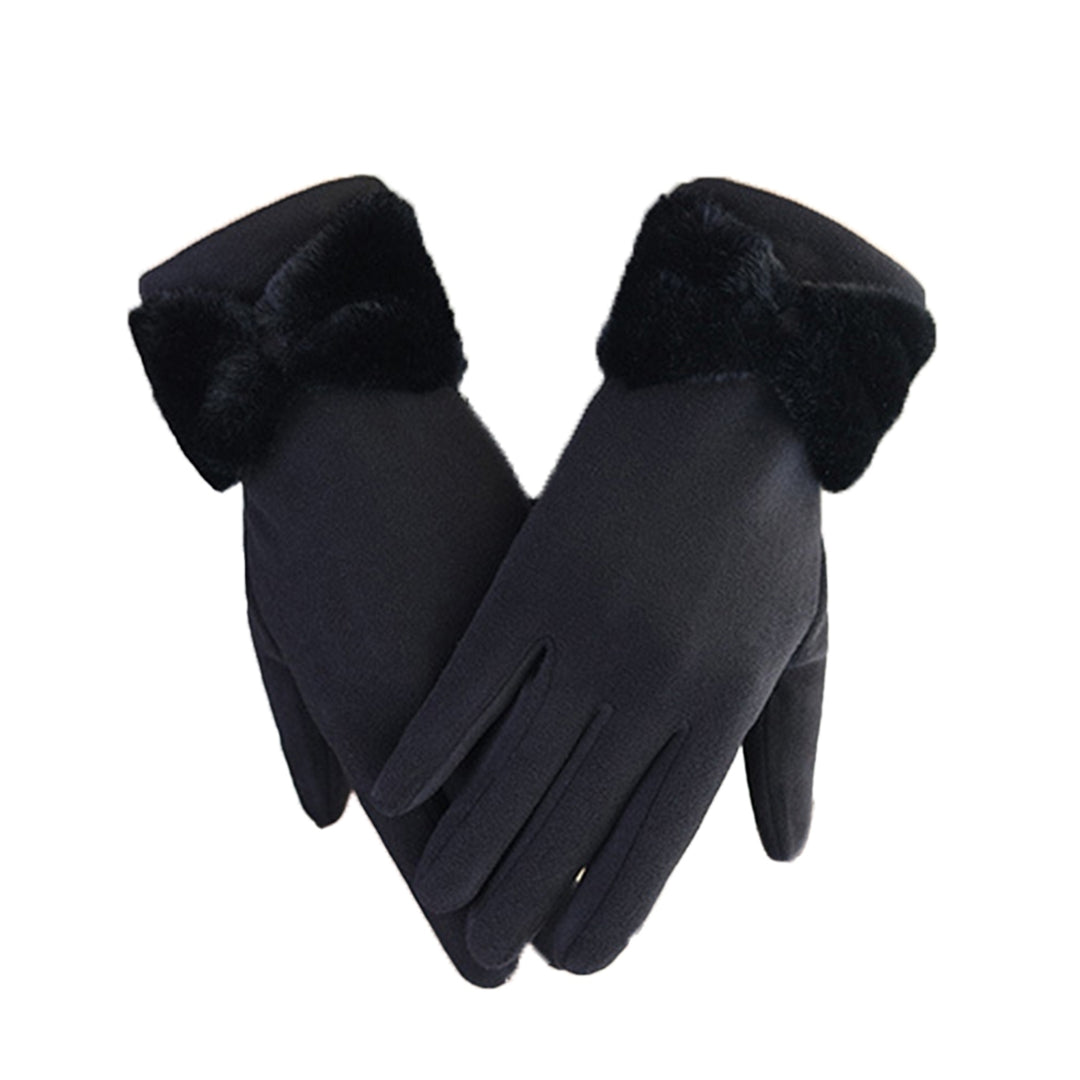 1 Pair Bowknot Decor Thickened Solid Color Women Gloves Autumn Winter Double-sided Fleece Touch Screen Driving Gloves Image 2
