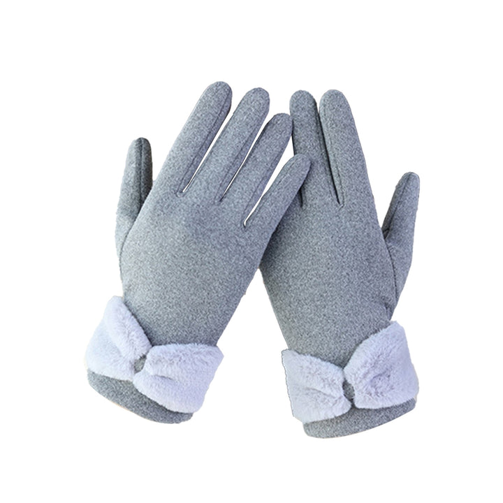 1 Pair Bowknot Decor Thickened Solid Color Women Gloves Autumn Winter Double-sided Fleece Touch Screen Driving Gloves Image 3