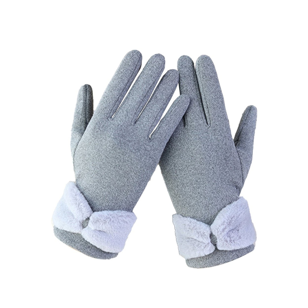 1 Pair Bowknot Decor Thickened Solid Color Women Gloves Autumn Winter Double-sided Fleece Touch Screen Driving Gloves Image 1