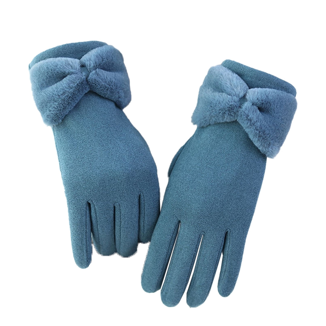 1 Pair Bowknot Decor Thickened Solid Color Women Gloves Autumn Winter Double-sided Fleece Touch Screen Driving Gloves Image 4