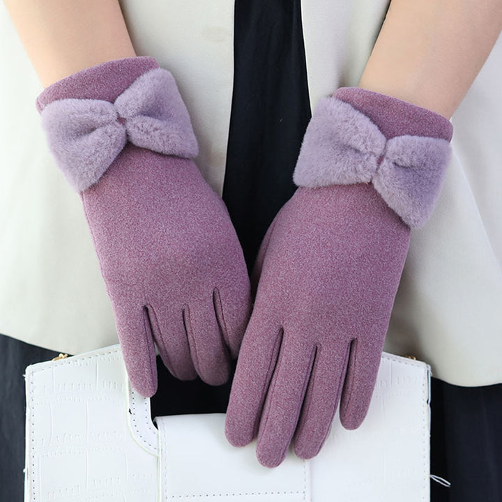 1 Pair Bowknot Decor Thickened Solid Color Women Gloves Autumn Winter Double-sided Fleece Touch Screen Driving Gloves Image 9