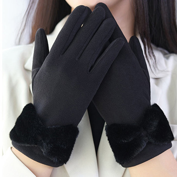 1 Pair Bowknot Decor Thickened Solid Color Women Gloves Autumn Winter Double-sided Fleece Touch Screen Driving Gloves Image 10