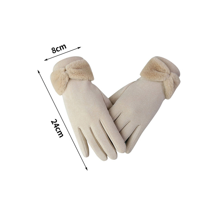 1 Pair Bowknot Decor Thickened Solid Color Women Gloves Autumn Winter Double-sided Fleece Touch Screen Driving Gloves Image 11