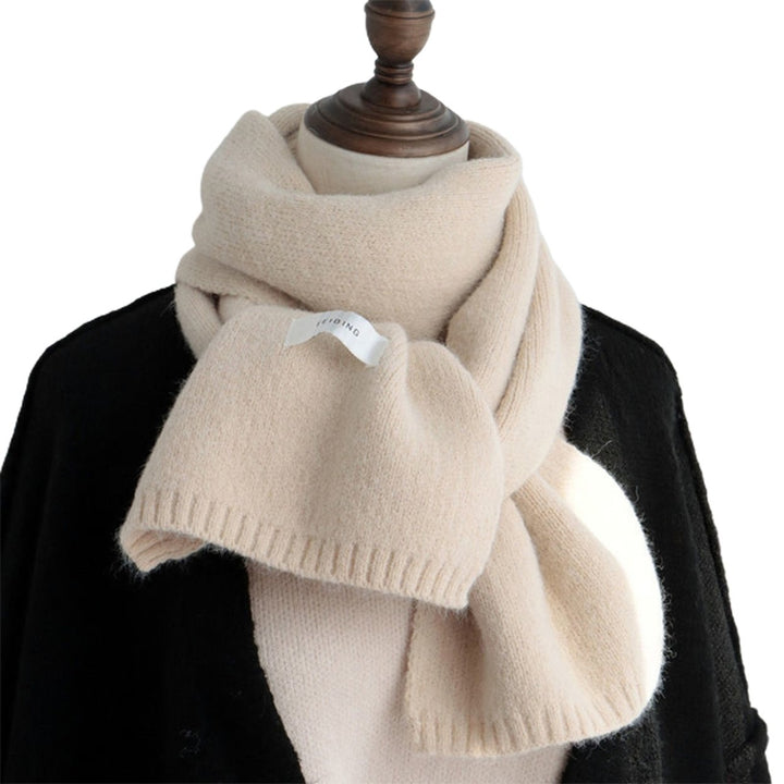 Women Scarf Solid Color Labeling Thickened Long Stretch Imitation Cashmere Windproof Knitted Neck Scarf Streetwear Image 1