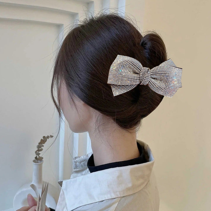 Bow Hairpin Non-Slip Anti-fall Stable-fixed Strong Grip Anti-crack Shiny Rhinestone Spring Clip Hair Barrette Daily Wear Image 7