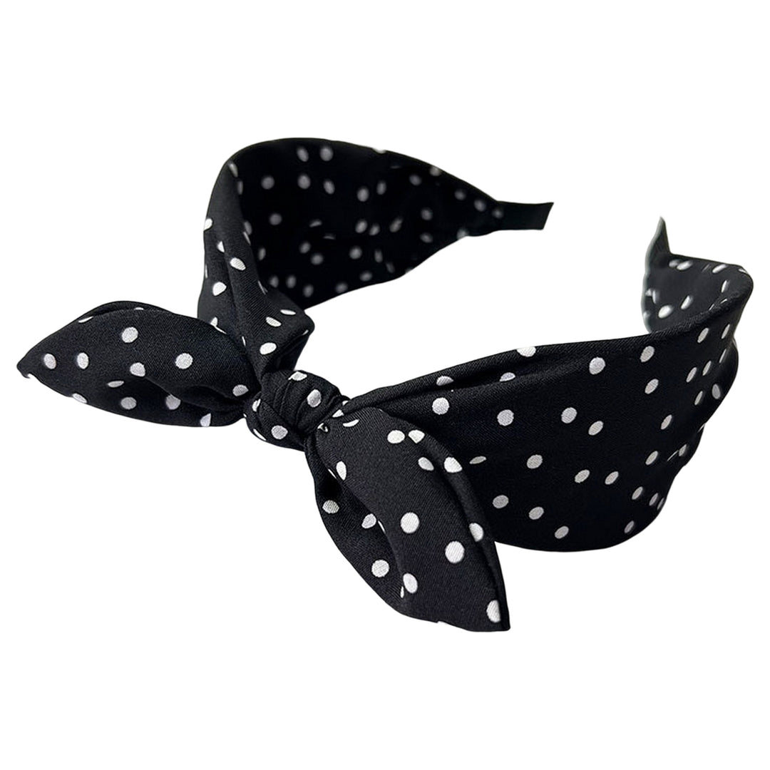 Women Headband Dot Print Contrast Color Bunny Ears Headgear Wide Band Hair Decoration Elastic Anti-slip Lady Hair Hoop Image 2