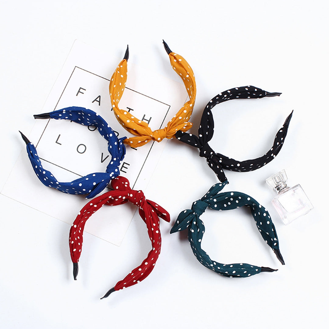 Women Headband Dot Print Contrast Color Bunny Ears Headgear Wide Band Hair Decoration Elastic Anti-slip Lady Hair Hoop Image 8