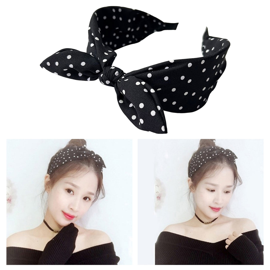 Women Headband Dot Print Contrast Color Bunny Ears Headgear Wide Band Hair Decoration Elastic Anti-slip Lady Hair Hoop Image 9