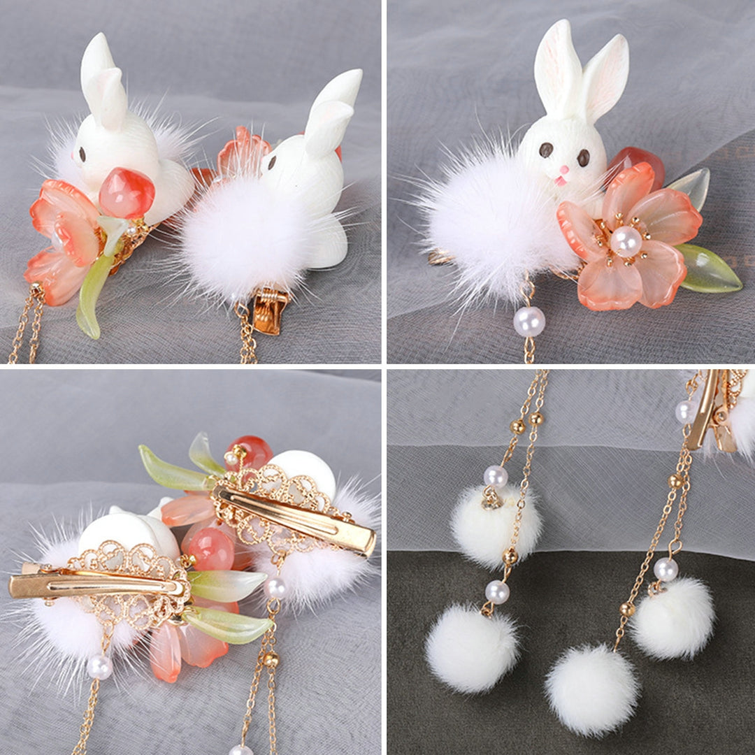 1 Pair Hanfu Hairpins Plush Ball Rabbit Decor Long Tassel Flower Chain Decorative Beads Anti-slip Cosplay Hanfu Image 8