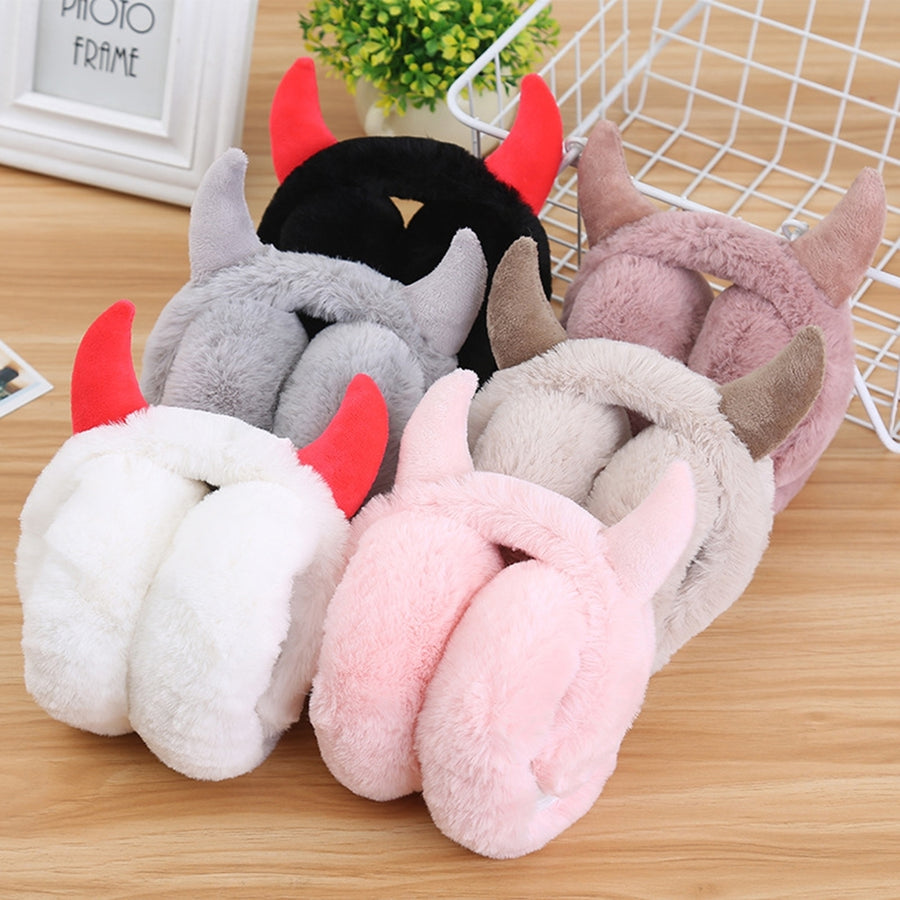 Winter Earmuff Foldable Plush Horn Decoration Solid Color Fluffy Keep Warm Thick Unisex Costume Prop Lady Winter Ear Image 1