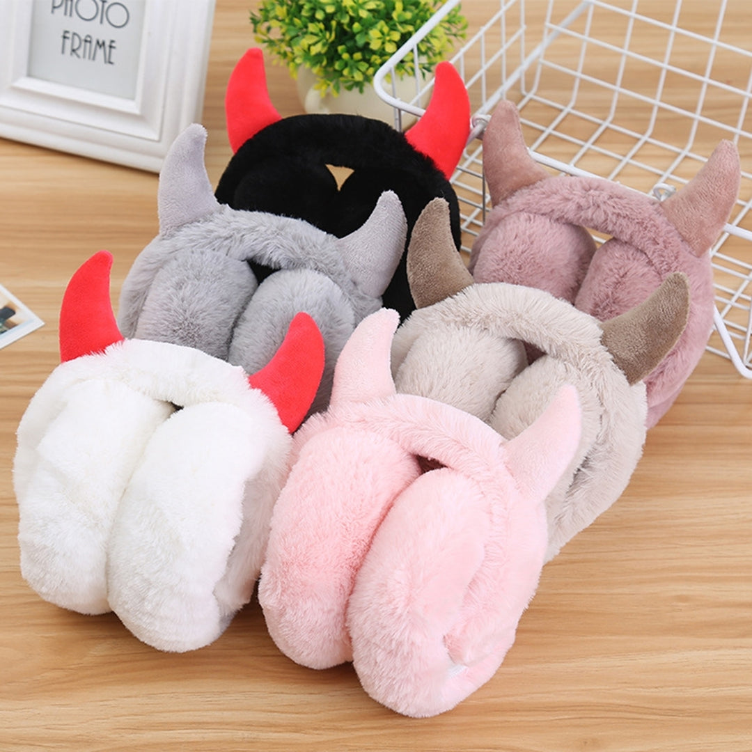 Winter Earmuff Foldable Plush Horn Decoration Solid Color Fluffy Keep Warm Thick Unisex Costume Prop Lady Winter Ear Image 1