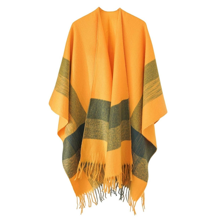 Autumn Winter Women Scarf Plaid Print Tassels Thickened Coldproof Bohemian Geometric Shape Shawl Cloak Daily Wear Image 1