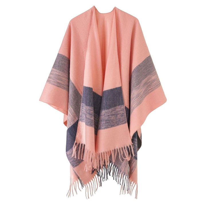 Autumn Winter Women Scarf Plaid Print Tassels Thickened Coldproof Bohemian Geometric Shape Shawl Cloak Daily Wear Image 1