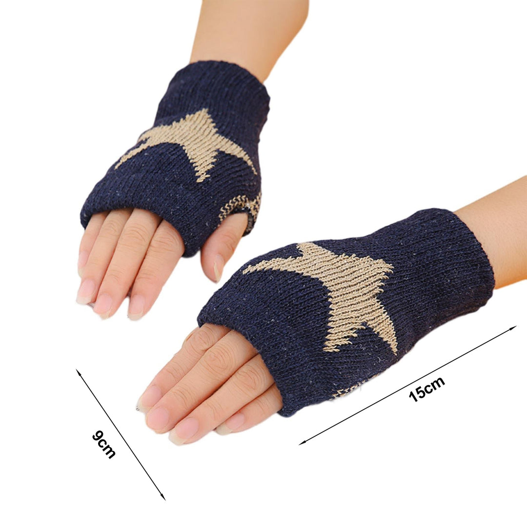 1 Pair Thumbhole Design Ribbed Trim High Elastic Knitted Gloves Unisex Winter Pentagram Print Fingerless Mittens Costume Image 6