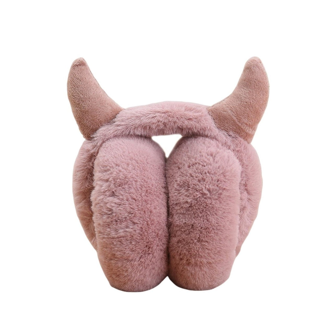 Winter Earmuff Foldable Plush Horn Decoration Solid Color Fluffy Keep Warm Thick Unisex Costume Prop Lady Winter Ear Image 7