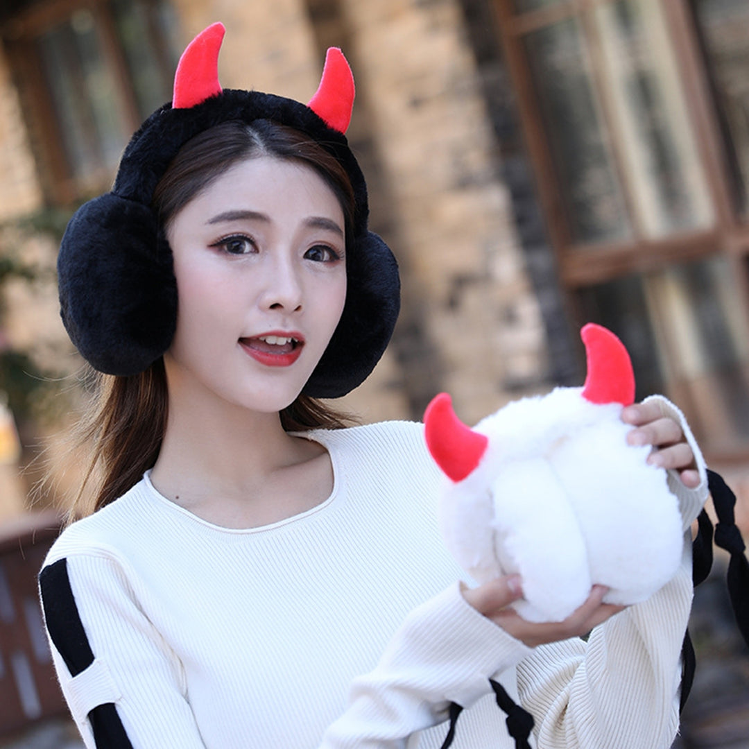 Winter Earmuff Foldable Plush Horn Decoration Solid Color Fluffy Keep Warm Thick Unisex Costume Prop Lady Winter Ear Image 8