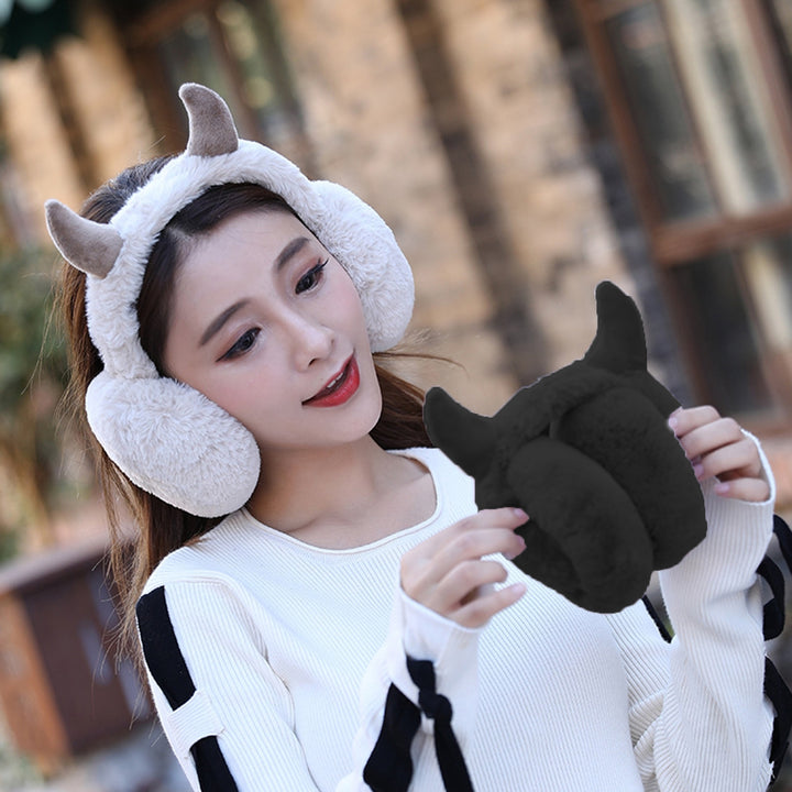 Winter Earmuff Foldable Plush Horn Decoration Solid Color Fluffy Keep Warm Thick Unisex Costume Prop Lady Winter Ear Image 9