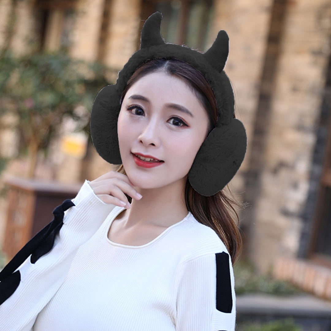 Winter Earmuff Foldable Plush Horn Decoration Solid Color Fluffy Keep Warm Thick Unisex Costume Prop Lady Winter Ear Image 12